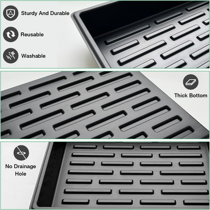 Seed Starter Tray, 5 Packs Plant Tray, Durable Plastic Growing Trays, Stackable Seedling Starter Trays Perfect for Indoor, Outdoor, Greenhouses, 16.5" L x 13.2" W x 2.8" H - Black