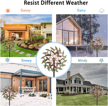 VEWOGARDEN 360° Outdoor Metal Wind Spinners Kinetic Wind Sculptures & Spinners for Yard Garden Lawn Patio Decorations, Light Green & Bronze