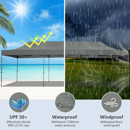 COBIZI 10x30 Pop up Canopy Tent Heavy Duty Without Sidewalls, Easy Set-up Commercial Outdoor Party Canopy, 100% Waterproof Wedding Gazebo, 3 Height Adjustable with Wheeled Bag, Gray
