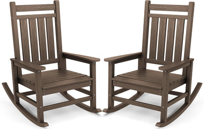 SERWALL Oversized Outdoor Rocking Chair Set of 2, HDPE Rocker for Adults, Patio Rocking Chairs for Porch, Coffee