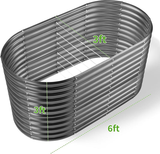 Land Guard 6x3x3ft Oval Galvanized Raised Garden Beds, Large-Capacity Metal Planter Box Outdoor, Durable Deep Raised Garden Bed 3ft Tall, Raised Beds for Gardening Vegetables, Modern Gray