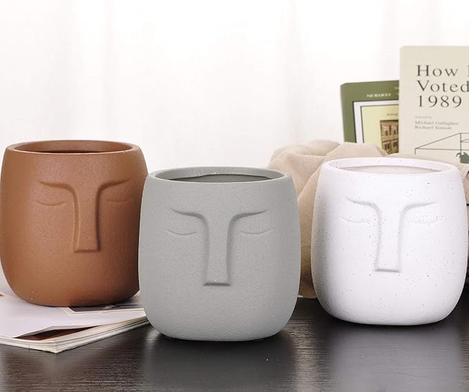 VanEnjoy 5.5 Inches Brown Ceramic Head Face Planter Pot for Plants, Modern Indoor/Outdoor Vase, Face Statue Plant Pot for Home Decoration