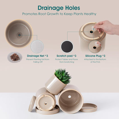 vancasso Ceramic Plant Pots, 3 Piece Planters for Indoor Plants, 4.25+5.25+6.25 Inch Flower Pots with Drainage, Plant Pots Indoor for Succulent, Pothos, Snake Plant and Money Tree, Etc (Gray)