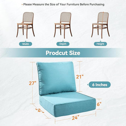 Luxury 6" Outdoor Cushions for Patio Furniture, 24x24x6" Thick Seat Cushion Set of 8, Fade Resistant Couch Chair Replacement Cushions High Density Deep Wicker Chair Cushion w/ Removable Cover, Teal