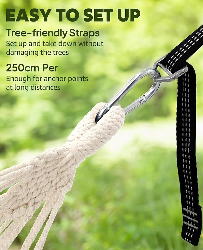 Chihee Hammock for Stand 9.8ft x 4.9ft Soft Cotton Hammock Holds Up to 660lbs Portable Tree Hammocks with Detachable Spreader Bar Pillow 2 Strong Webbings 2 Carabiners Patio Garden Indoor Outdoor