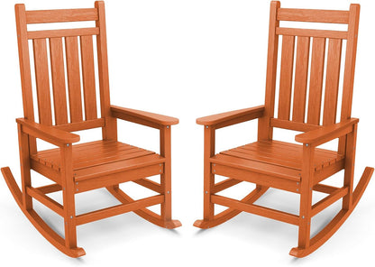 SERWALL Outdoor Rocking Chair Set for Porch (Chair Set of 2, Light Orange)