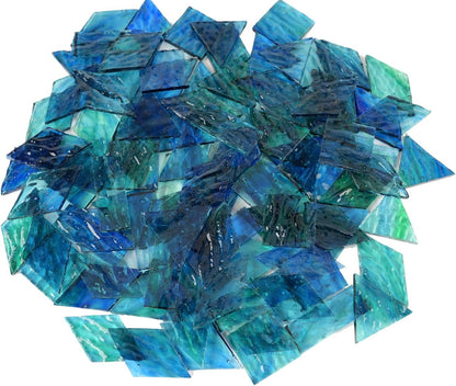 200g Transparent Mosaic Glass Tiles, Large Stained Glass Pieces for DIY Mosaic Craft Supplies, 4 Shapes Mosaic Glass Tiles for DIY Mosiac Present, Pond Water Blue