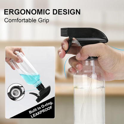 Spray Bottles 16.9oz Plastic Empty Spray Bottle for Hair Mist/Stream Spraying Heavy Duty Water Spray Bottles for Cleaning Solutions, Plants, Essential Oils 2 Pack (16.9oz)