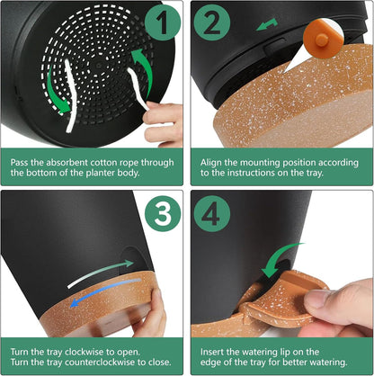 Self Watering Planters Plant Pots Indoor Flower Planting PotsP For Houseplants, African Violet, Flowers, Succulent,Cactus Outdoor Plant Pots with Drainage Holes Black Pots Gift Idea For Lazy people