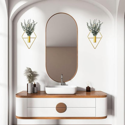 Jexine Hanging Planters with Artificial Eucalyptus Metal Hanging Vase Indoor Plants Holder Modern Geometric Boho Bathroom Wall Decor for Living Room Home Office(Gold,8 Pcs)