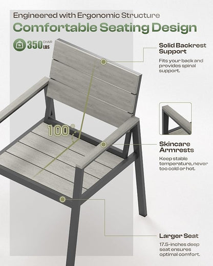 Outdoor Dining Set for 6, Patio Table and Chairs Set with Umbrella Hole, 7 Pieces HDPS Outdoor Furniture Sets for Patio, Garden, Backyard (Gray)