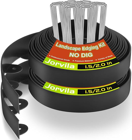 Landscape Edging, 1.5" x 60' Plastic Garden Edging with 60 Pcs Metal Spikes, Flexible Garden Border for Lawn, Landscaping, Flower Beds