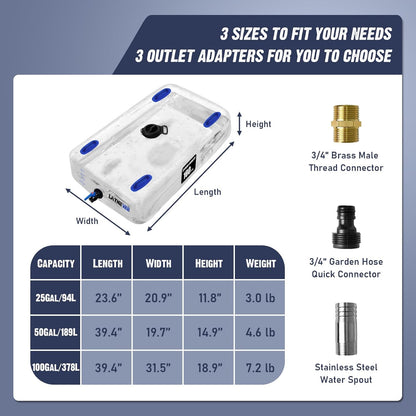 Water Bladder Tank 25 Gallon Portable Storage Bladder Collapsible Water Storage Bag for RV, Camping, Garden Watering, Agricultural Irrigation, Drought Resistance, Firefighting