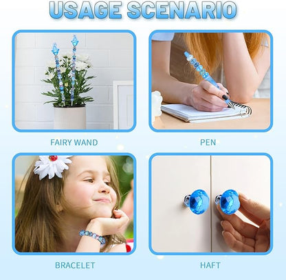 158 Pcs DIY Fairy Wand Garden Stakes Kit,Multiple Color Scheme European Beads Crystal Diamond Tops and 12 or 10 Inch Threaded Rods,Stainless Steel Stakes with Diamond Toppe(Pink)