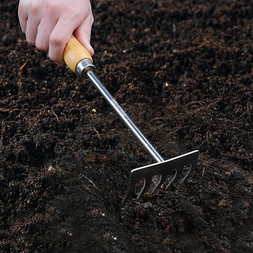 Gardtech Garden Tool Set, Made by Real Ash Wood Handle and Thicken Stainless Steel- 3 Pcs Including Garden Hand Trowel, Transplant, Cultivator-Gardening Gifts for Gardener