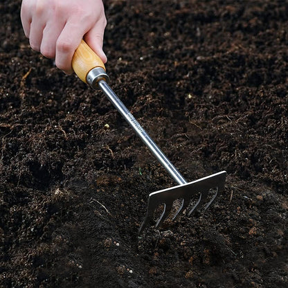 Gardtech Garden Tool Set, Made by Real Ash Wood Handle and Thicken Stainless Steel- 3 Pcs Including Garden Hand Trowel, Transplant, Cultivator-Gardening Gifts for Gardener