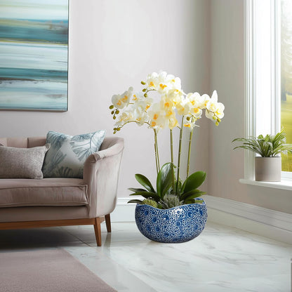 Bonsai Tree Pot - 13 Inch Large Ceramic Pots for Plants Indoor Outdoor, Round Planter, Decorative Flower Pot with Drainage Hole, Modern Unique Planter, Garden Decor Home, Garden Gifts, Blue