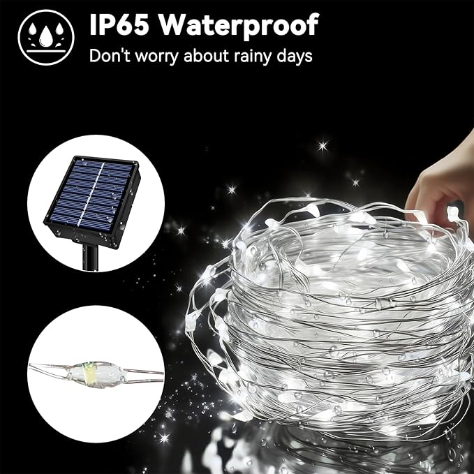 Solar String Lights Outdoor Waterproof 2 Pack Total 66ft 200LED 8 Modes Twinkle Lights Solar Fairy Lights for Patio, Garden Yard Party Wedding Tree Christmas Halloween Decoration, White