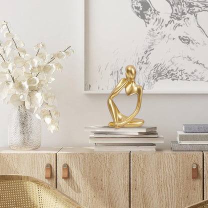 INNOLITES Resin Statue Thinker Style Decoration Abstract Sculptures Collectible Figurines for Home Decor Modern Office Shelf Desktop (Gold-Left)