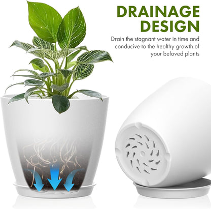 16 Pack 4 Inch Plant Pots with Drainage Holes and Saucers, Pots for Plant Indoor, Plastic Planters for Succulents and Small Plants, White