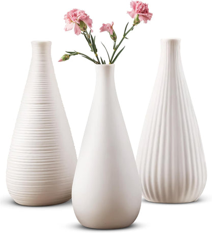 White Vases Home Decor Modern Ceramic Decorative Vases for Home Decor, Flower Vases & Centerpiece, Minimalist Design Set of 3