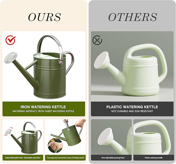 Metal Watering Can, One Gallon Watering Cans Stainless Steel for Outdoor Indoor Garden Plants Watering (Emerald Green)