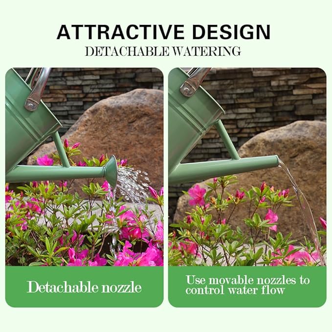 Metal Watering Can, One Gallon Watering Cans Stainless Steel for Outdoor Indoor Garden Plants Watering (Cream Green)