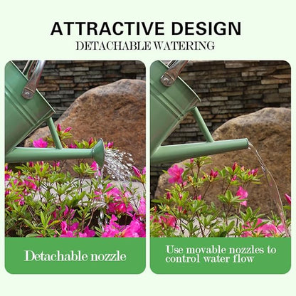 Metal Watering Can, One Gallon Watering Cans Stainless Steel for Outdoor Indoor Garden Plants Watering (Cream Green)