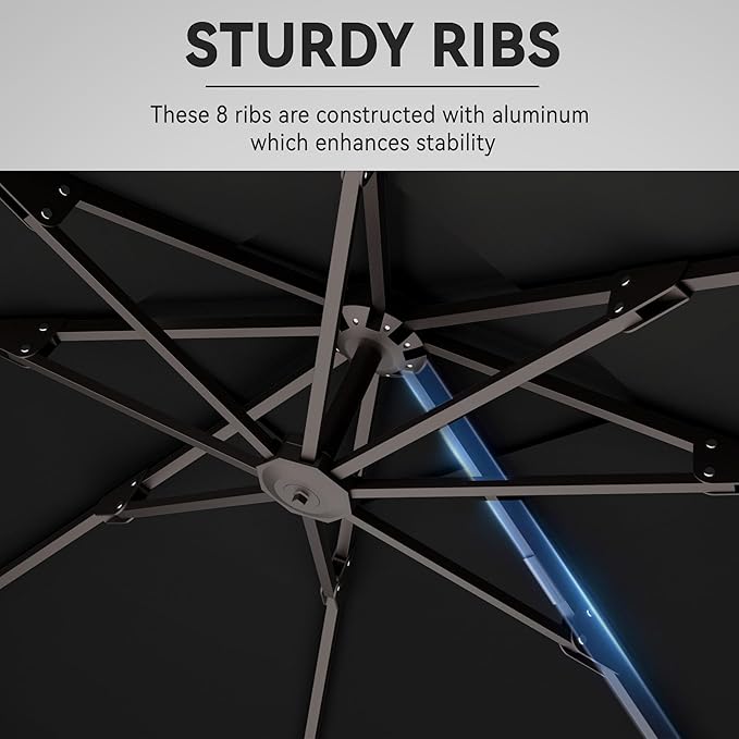 9' X 12' Cantilever Patio Umbrella 360°Rotation Rectangular Outdoor Large Offset Umbrellas Heavy Duty Windproof for Garden Deck Pool Backyard, Black