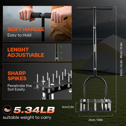 Saker Lawn Aerator, Lawn Aerator Tool with 15 Iron Spikes, Automatic Leaf and Dirt Cleaning, Spring-Loaded Design, Manual Aeration Lawn Tool for Loosening Soil Aerating Patio, Yard, Garden