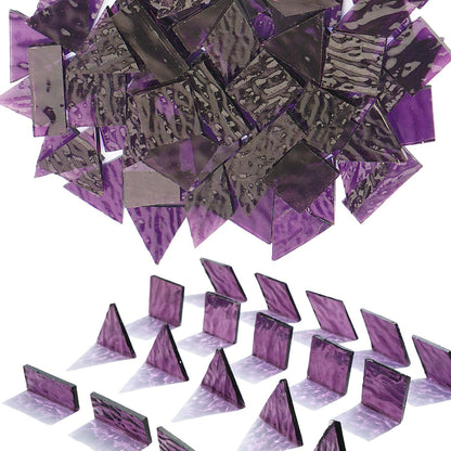 200G Oversize Transparent Glass Mosaic Tiles for Crafts, 4 Shapes Textured Cathedral Stained Glass Mosaic Pieces for Mosaic Art Decor, Violet Purple