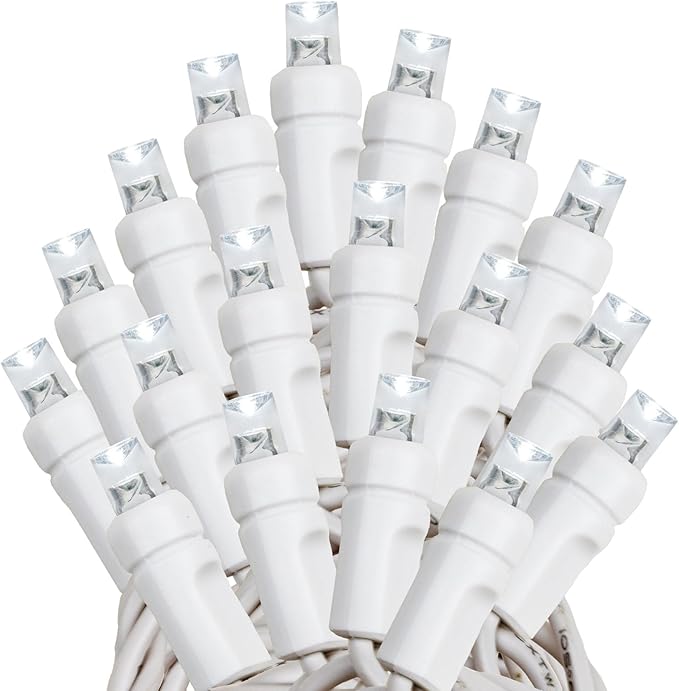 Novelty Lights 50 Light Solar Powered LED Outdoor Mini Light String, 12.5 Feet on White Wire, Pure White 5mm Bulbs, Automatic Dusk to Dawn Operation