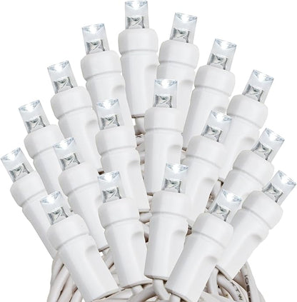 Novelty Lights 50 Light Solar Powered LED Outdoor Mini Light String, 12.5 Feet on White Wire, Pure White 5mm Bulbs, Automatic Dusk to Dawn Operation