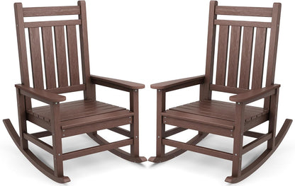 SERWALL Oversized Outdoor Rocking Chair Set of 2, HDPE Rocker for Adults, Patio Rocking Chairs for Porch, Brown