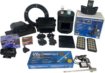 HALF OFF PONDS Savio Select 4,000 GPH Submersible Pump Pond Kit with 20' x 20' PVC Plastic Pond Liner, UV Clarifier for Water Garden & Koi Pond