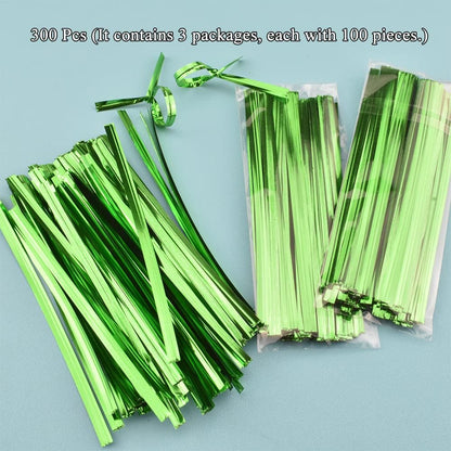 HAHIYO 300Pcs 4 inches Green Metal Twist Ties Bread Candy Coffee Bag Ties Plant Garden Twist Ties for Cellophane Treat Bags Gift Wraping Bags Plastic Bags Halloween Party Cake Present Art Crafts