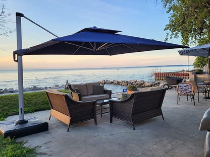 PURPLE LEAF 12 FT Cantilever Patio Umbrellas with Base Included, Large Square Offset Umbrella with 360° Rotation, Outdoor Aluminum Pool Umbrella for Pool Lawn Garden, Navy Blue
