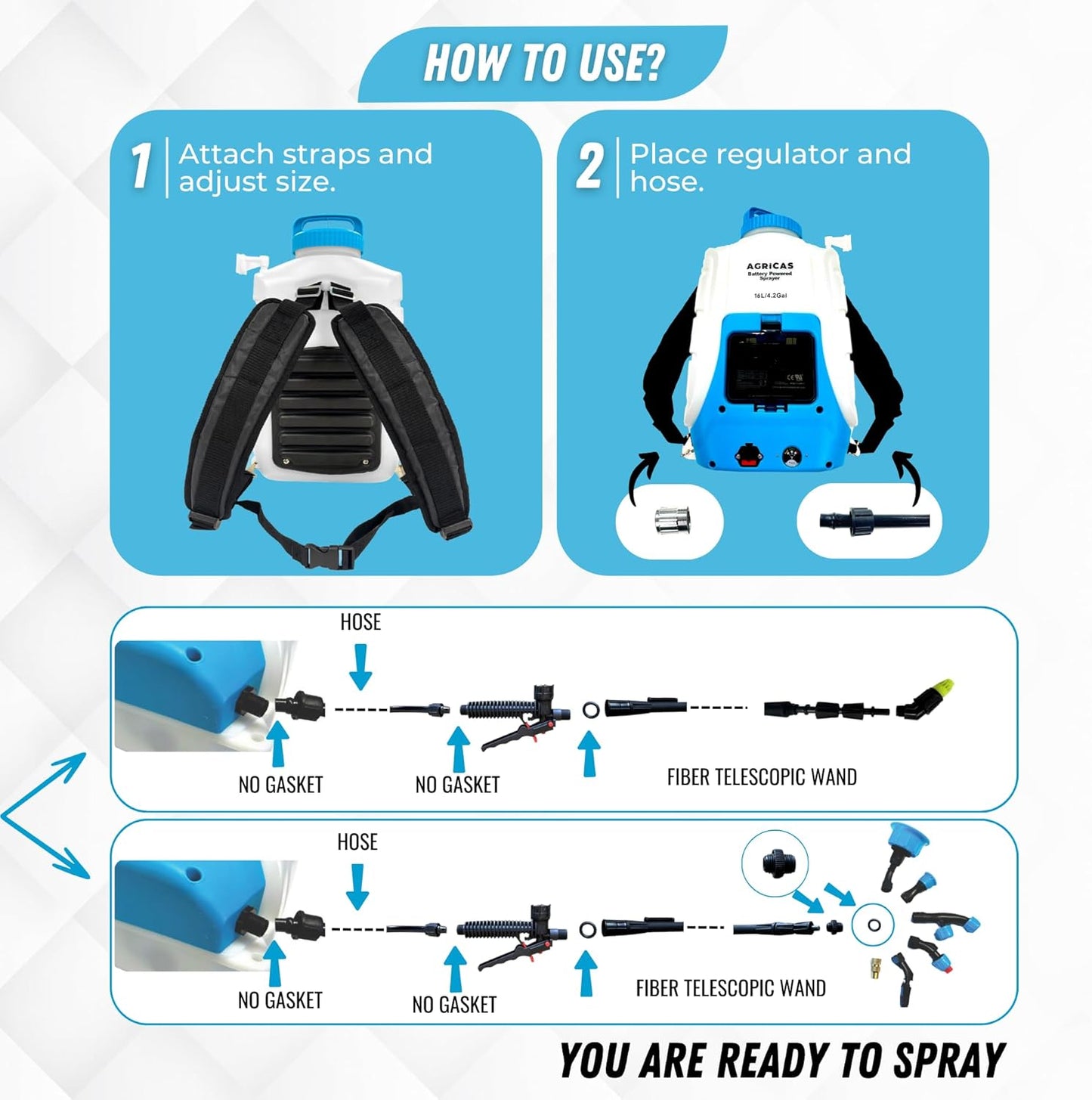 4.2 Gallon Battery Powered Sprayer with Cart - Professional Sprayer Gun - Wheeled Cart for Lawn & Garden with Adjustable Nozzles and Backpack, Weeding and Cleaning