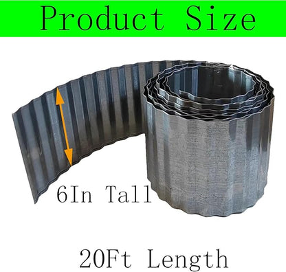 Metal Landscape Edging Border,6 inch × 20 feet Corrugated Garden Edging for Flower Bed,Lawn (6 Inch × 20FT)