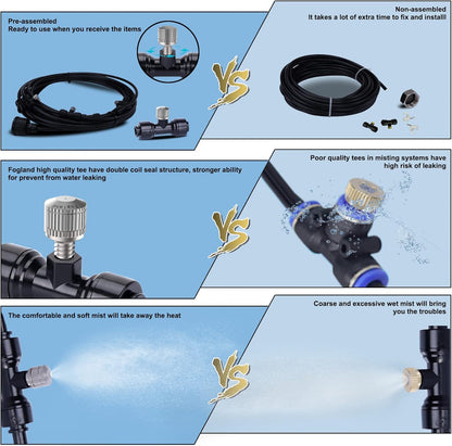 Fogland Pump Misting System: Outdoor Misting System 49ft Misting Cooling System with 16pcs 0.016" Orifice Thread Stainless Steel Misting Nozzle for Patio Garden Backyard