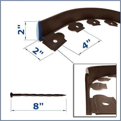 Landscape Edging 60ft Length No Digging Garden Edging Kit Include 54 Spikes, Premium Yard Edging Fence with One Spike per Feet, Brown
