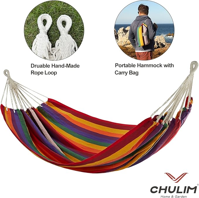 Brazilian Double Hammock with Tree Straps,Extra Large 240x160cm,2 Persons Hammock for Backyard Patio Outdoor and Indoor,450lbs Weight Capacity,Soft Woven Cotton Fabric