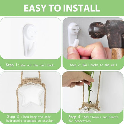 XXXFLOWER Wall Hanging Propagation Station，2 Tired Star Shaped Glass Flower Vase for Hydroponic Planter Terrarium for Plant Cutting Home Office Living Room Garden Decor