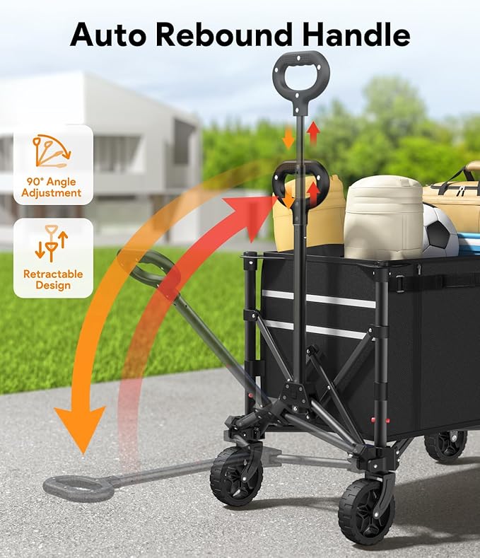 3 in 1 Collapsible Wagon Converts to Bench, 220lbs Foldable Wagon Cart with Wheels, 120L Shopping Cart for Groceries Folding Utility Wagon for Beach, Garden, Camping, Sport, Black