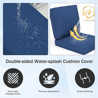 Outdoor Chair Cushions 23" x 24" x 4", Patio Deep Seat Replacement Cushions Set with Zippered Removable Cover, Weather-Resistant Olefin Fabric for Garden Chair Sofa Couch, Set of 2, Blue