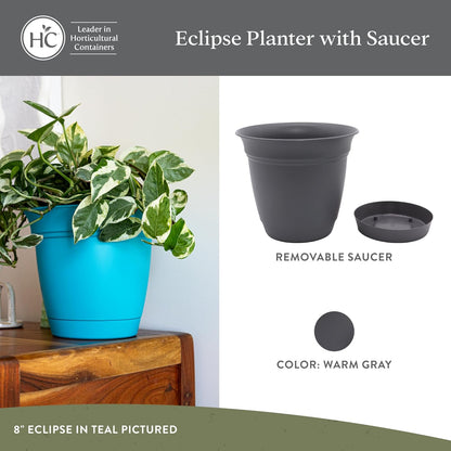 The HC Companies Eclipse Round Planter with Saucer - Outdoor & Indoor Plant Pot with Drainage Holes - Lightweight, UV-Resistant Plastic Pots for Plants, Flowers & Herbs (20" Warm Gray, Pack of 1)