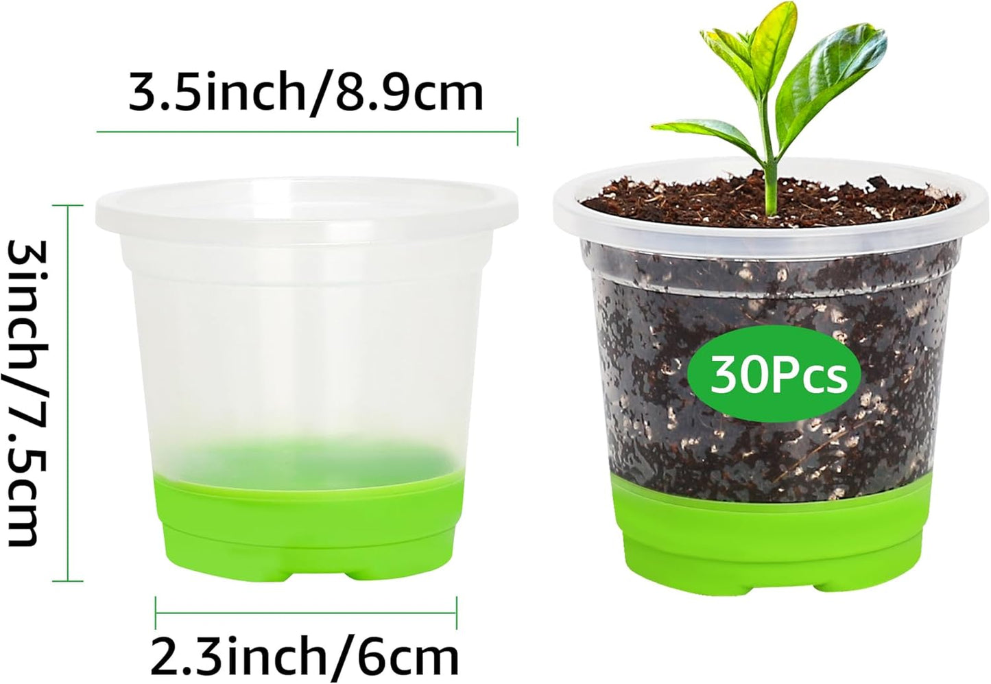 MIXC 30 Packs 3.5 Inch Reinforced Nursery Pots with Silicone Base for Easy Transplant, Variety Pack Plastic Plant Pot Seedling Planter Seed Starter Flower