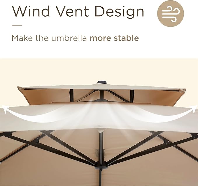 10' X 13' Patio Umbrella Outdoor Large Rectangle Offset Cantilever Umbrellas Double Top Heavy Duty Windproof with 360-degree Rotation for Pool Garden Deck