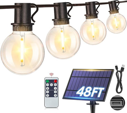 Mlambert 48Ft Solar String Lights, Outdoor Waterproof Patio Lights with 18 Shatterproof G40 Bulbs(1 Spare), Led Light for Backyard-Black Wire