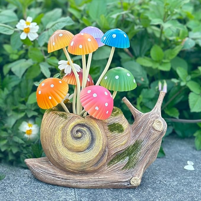 Solar Garden Snail Statue Gift, 1 Pack Solar Outside Snail Sculpture, Outdoor Patio Landscape Mushroom Decorative Art, Porch Deck Balcony Front Garden Decoration, Unique House Warming Gift
